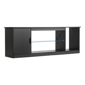 VEVOR TV Stand for TVs up to 65 inch, Modern Entertainment Center with Light Strip, Wooden TV Cabinet Storage with Glass Shelf and Adjustable She