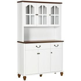 Kitchen Buffet with Hutch, Freestanding Pantry with 6 Doors, 2 Drawers and 3-Level Adjustable Shelves, White
