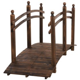 Fir Wood Walkway: 7.5ft Arched Garden Bridge with Side Railings for Streams