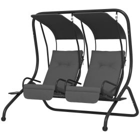 2-Seater Outdoor Porch Swing with Canopy, Patio Swing Chair for Garden, Poolside, Backyard, Gray