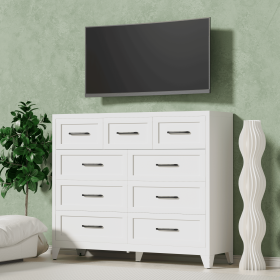 9-Drawer Tall Dresser, White Metal Storage Cabinet with Smooth Gliding Drawers, Space-Saving Chest of Drawers for Bedroom, Living Room, Entryway