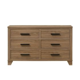 1pc Walnut Color Six Drawers Dresser Black Bar Pulls Transitional Style Bedroom Metal Center Glide