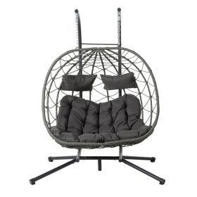 2 Persons Egg Chair with Stand Indoor Outdoor Swing Chair Patio Wicker Hanging Egg Chair Hanging Basket Chair with Stand for Bedroom Living Room