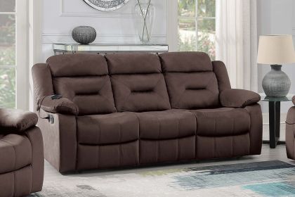 Modern Manual Sofa 1pc Pillow Arms Plush Backrest Horizontal Tufting USB Port Chocolate Finish Primary Living Room Furniture