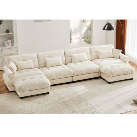 U Shaped Sectional Sofa Cloud Couch with Movable Ottomans
