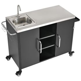 K&K 55.5" Outdoor Kitchen Island with Sink, Metal Grill Cart Table with 304 Stainless Steel Sink