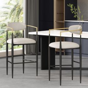Barstools Set of 2, Counter Height Upholstered Bar Stools with Backs and Iron Legs for Kitchen Island, Beige Fabric Seating 260LBS Weight Capacit
