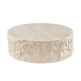 35.43''Fiberglass Round Center Coffee Table for Living Room Vintage Table,Imitation Stone Table front of the Sofa