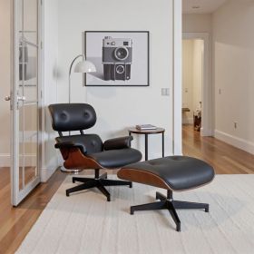 Black Leather Executive Office Chair with Footrest - Swivel Base & Rolling Wheels