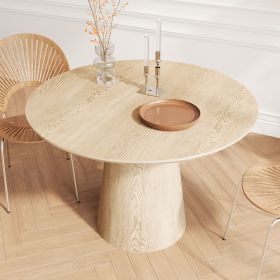 Wooden circular dining table, modern minimalist round table, natural wood colored table, 43 inches