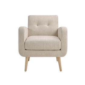 Mid-Century Modern Fabric Accent Armchair Single Sofa with Rubber Wood Legs for Living Room