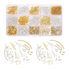 15 Grid Gold And Silver Set Lobster Buckle Nine Character Needle Single Circle Flower Tray Extended Chain DIY Homemade (Option: 1box)